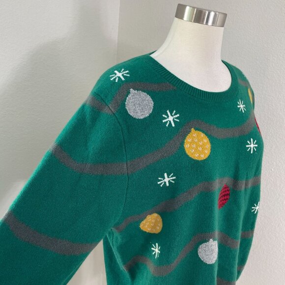 Quince Size XL 100% Mongolian Cashmere Green Holiday Knit Sweater Christmas - Picture 8 of 11